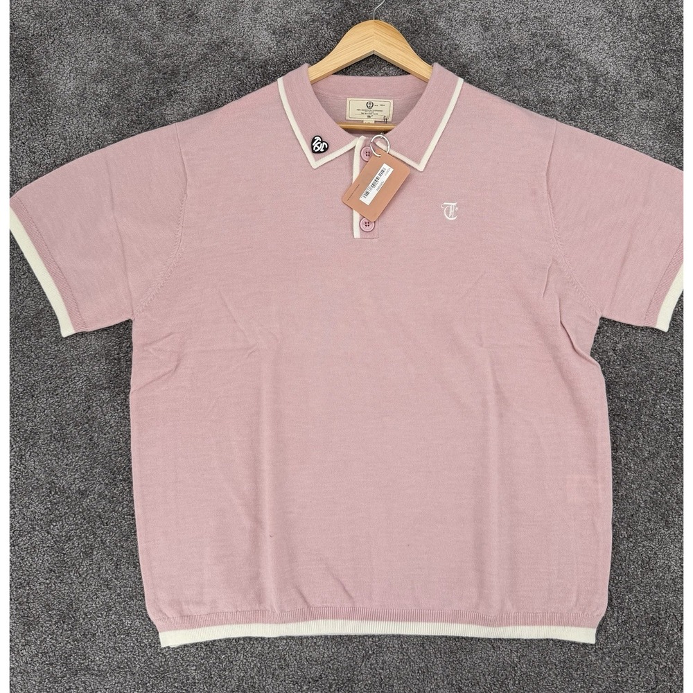 The Hideout Clothing THC Racket Club Knit Polo - Pastel Pink / White - Size XL